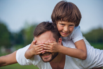 Dad and son resting outdoors