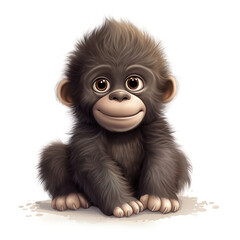 Funny ape gorilla baby chimpanzee generative AI illustration. Lovely animal babies concept. Cartoon comic book style
