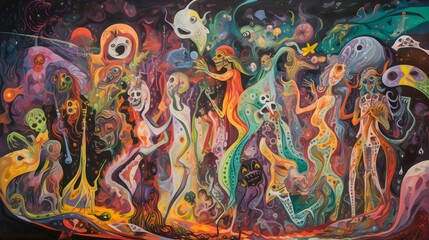 psychedelic halloween monsters painting generative art