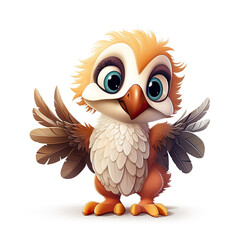 Cute little cartoon character drawing eagle baby isolated on white background generative AI illustration. Lovely baby animals concept