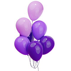 Helium purple balloons 3D illustration.