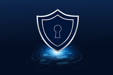 Fototapeta na wymiar Cyber security technology concept , Shield With Keyhole icon with world map background , personal data , vector illustration. 