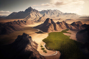 China landscape with mountains. Generative AI Art. Beautiful view.