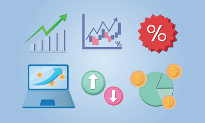 Charts and diagram icon set. Charts and graphs. Pie , Line , Candlestick Chart. Planning and visualization of statistics.on blue background.Vector Design Illustration.