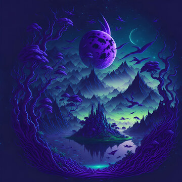 Twilight Enchantment: Purple Sunset Fantasy World!