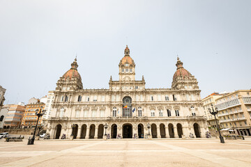Fototapeta na wymiar La Coruña City Hall at the Plaza de Maria Pita, Galicia, Spain