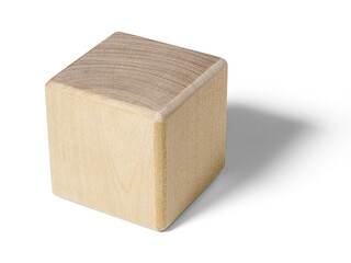 Wooden toy as cube block with shadow isolated on transparent