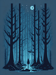 A dark cypress magic forest. AI generated illustration