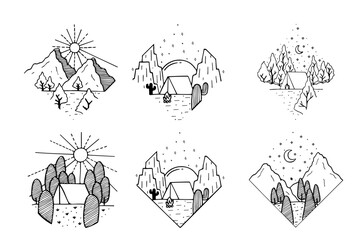  collection of vector mountains camping illustration