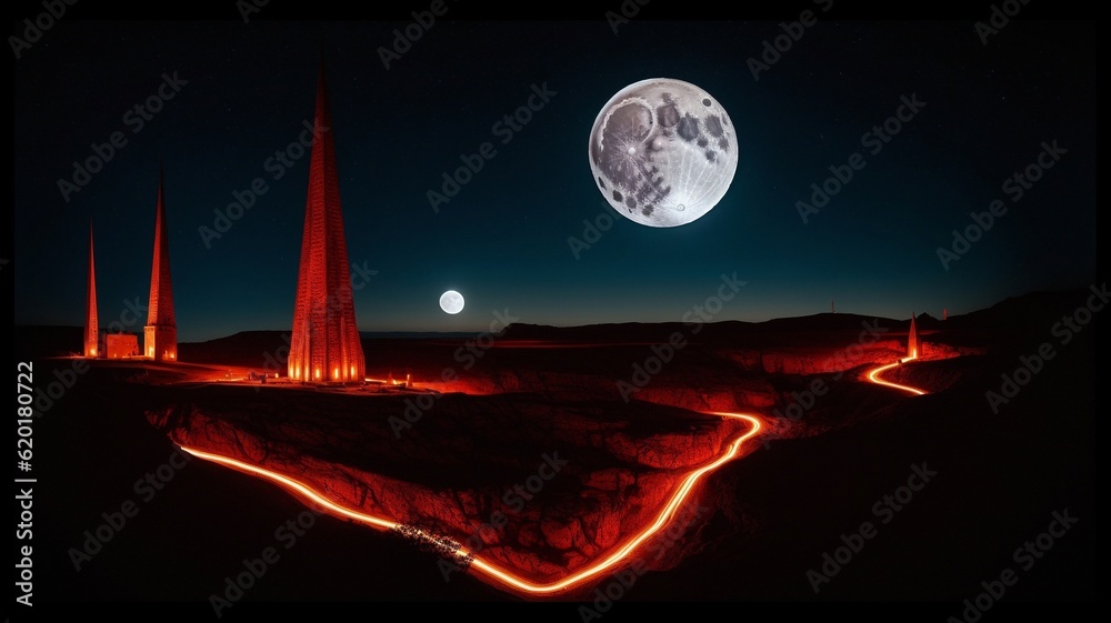 Canvas Prints an image of a night scene with a full moon