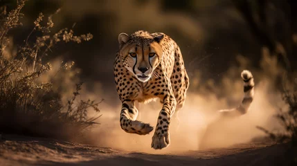 Papier Peint photo Lavable Léopard Witness the epitome of grace and speed as a cheetah soars through the air in a mid-run leap, showcasing its unparalleled agility and power. 🐆💨✨