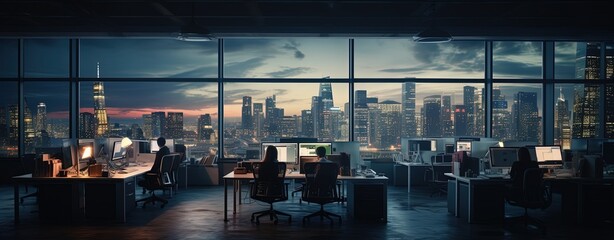 abstract office banner background with cityscape aerial view, Generative Ai