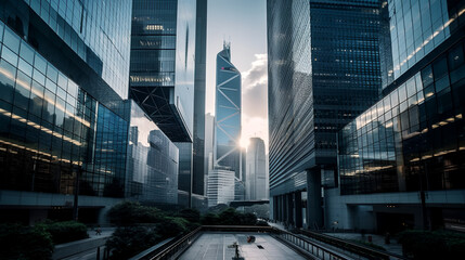 Obraz na płótnie Canvas Frame a shot that showcases the architectural marvels of Hong Kong, with the futuristic designs and glass facades of buildings