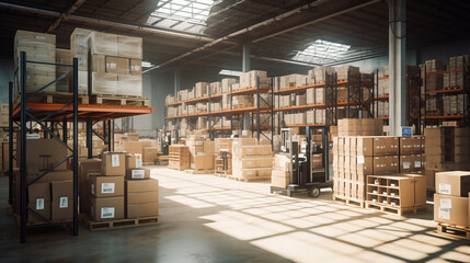 Obraz premium A spacious warehouse setting. Warehouse interior