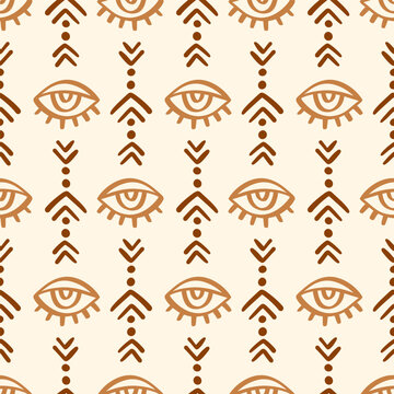 Ethnic Aztec Eyes Boho Seamless Pattern. Evil Eye
