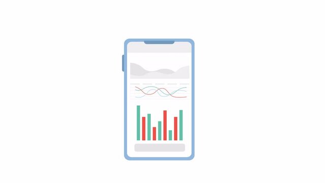 Mobile phone trading 2D object animation. Phone investment. Stock trading online flat cartoon 4K video, transparent alpha channel. Financial application on smartphone animated icon on white background