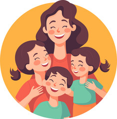 Obraz na płótnie Canvas Mother with children, Mom with son and daughter, Happy Family Moments, Flat Style Cartoon Illustration. Mother's Day Concept.