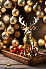 photo christmas gold deer with christmas decoration made with Generative AI