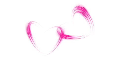 Fototapeta premium Abstract pink light lines of movement and speed in the shape of two hearts. Glow light effect. PNG.