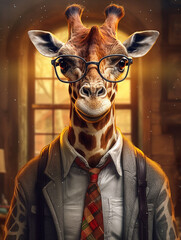 Naklejki  Cute giraffe animal wear suit fun photography