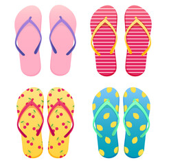 Flip flops set. Summer beach elements.