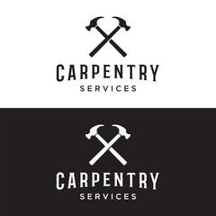 Retro vintage crossed hammer and nails logo template design.Logo for home repair service, carpentry,badges, woodworking.