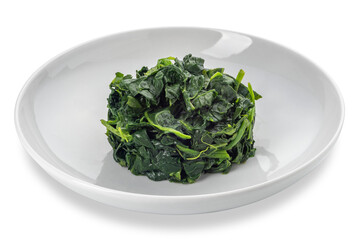 Spinach cooked in white dish isolated