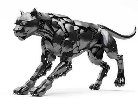 Panther robot on white background, cartoon movie concept. Generative AI. Illustration

