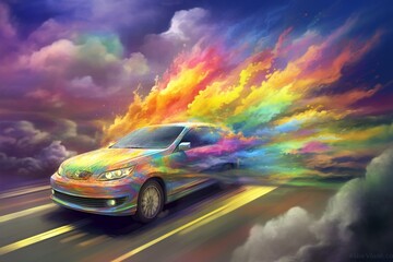 Obraz na płótnie Canvas Road Trip Relax. Escaping the Reality Car Drive Illustration. Generative AI.