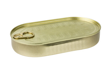 Canned food isolated on white background. Tin can close-up.
