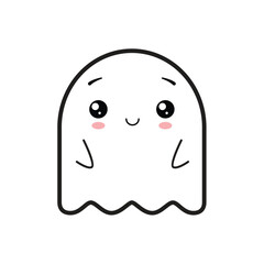 Cute friendly ghost. Vector illustration isolated on white background
