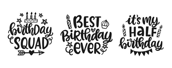 Fototapeta premium Birthday Lettering Phrase Greeting Card Set.