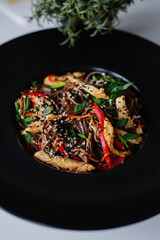 wok funchose with chicken and vegetables