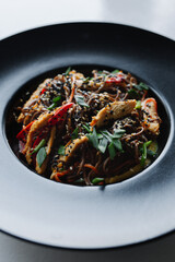 wok funchose with chicken and vegetables