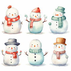 Set of watercolor snowman variation