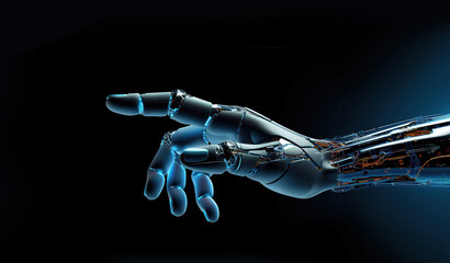 Fototapeta na wymiar Robot hand and finger over black background