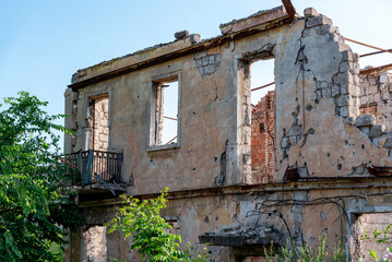 destroyed houses in an abandoned city without people in Ukraine