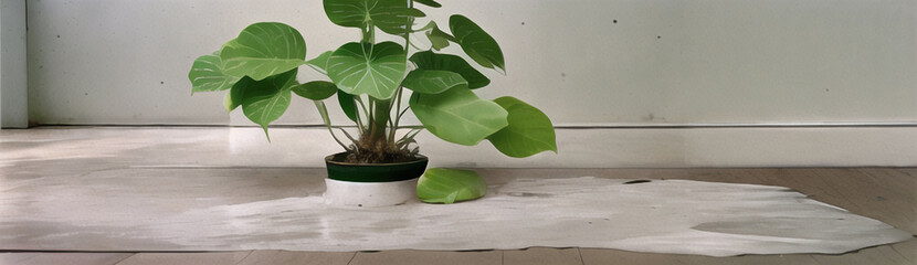 Obraz premium シンプルな構図の室内にある観葉植物 横長サイズ