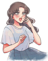 ビックリ！オーバーリアクションな少女漫画風女性のイラスト