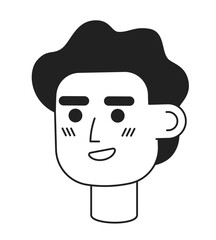 Cheerful handsome young man monochrome flat linear character head. Editable outline hand drawn human face icon. Happy entrepreneur. 2D cartoon spot vector avatar illustration for animation