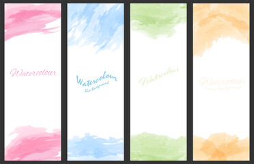 Watercolor background. A set of layouts for the design of postcards, invitations, covers, posters, flyers, posters and creative creative design