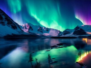 Fototapeta na wymiar beautiful aurora mountain