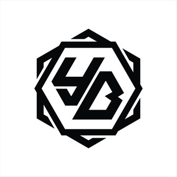 recommend clip art: YB Logo monogram hexagon shape with geometric abstract outline design template