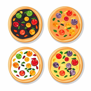 Cartoon icon set of pizzas on white background