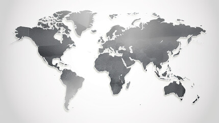 Grey world map on white background. Elegant poster