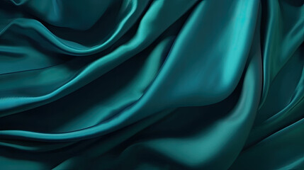 Fototapeta premium Liquid wave or silk wavy folds. Beautiful dark turquoise background with copy space for your design
