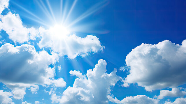 banner cloud in blue sky and bright sun with space for copy