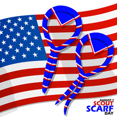 Obraz premium Two scout scarves on the American flag, with bold text on white background to commemorate Scout Scarf Day on August 1