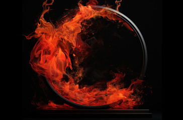 Circular frame of fire on a black background