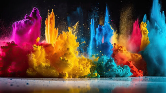 Colorful powder close-up texture splashing in the air